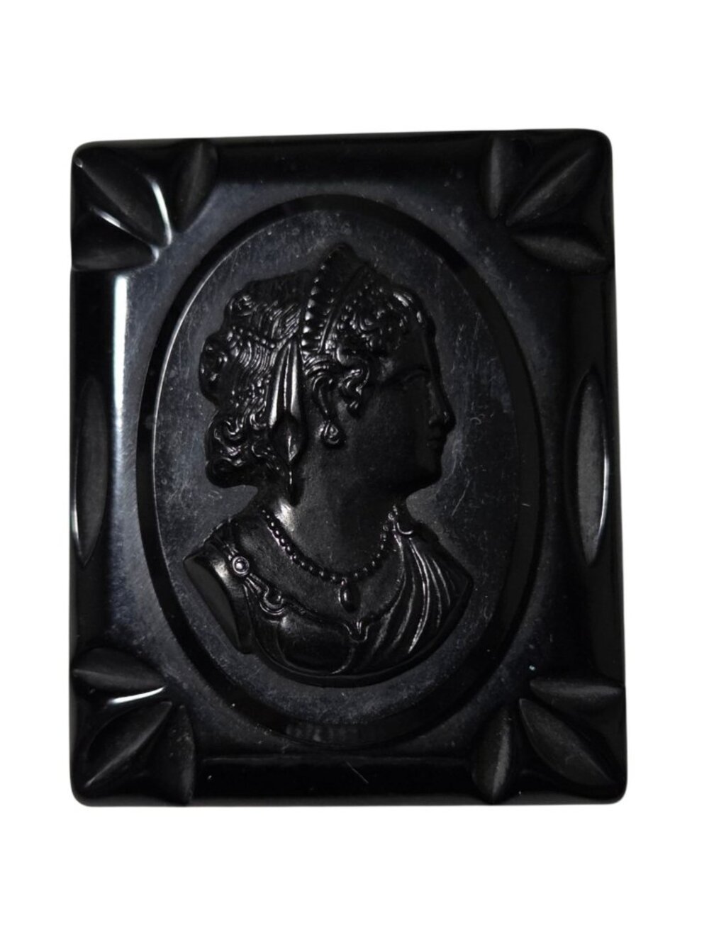 Vintage Black Cameo Brooch Pin Ornate Female Silhouette Victorian Goth Jewelry